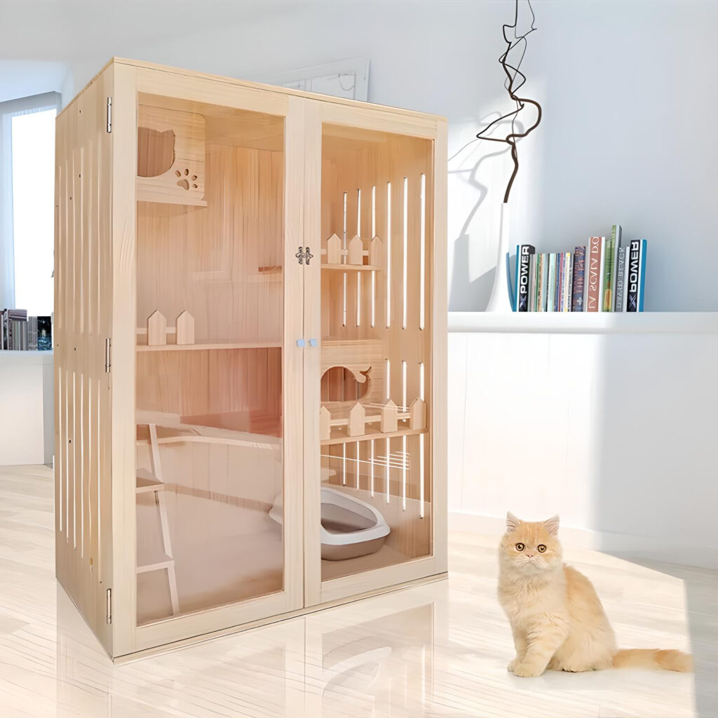 Solid Wood Double Layer Cat House & Villa