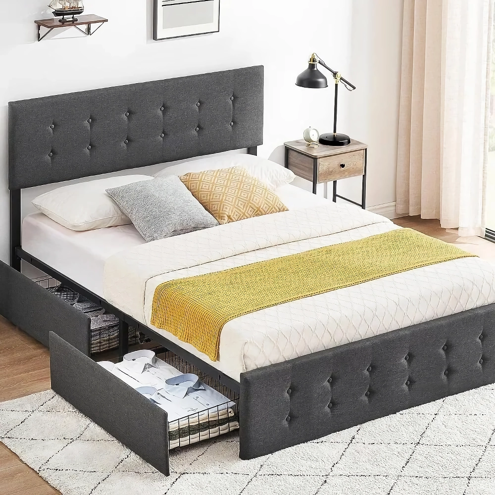 Full Size Upholstered Bed Frame with Storage Drawers