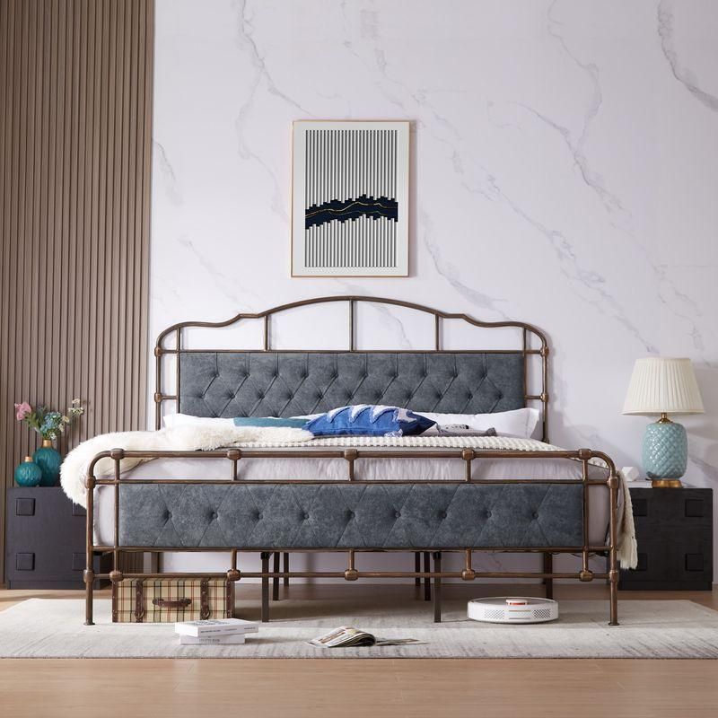 Luxurious Velvet & Metal Queen/King Bed