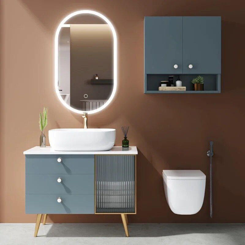 Solid Wood Bathroom Vanity Set with Basin and Mirror Light