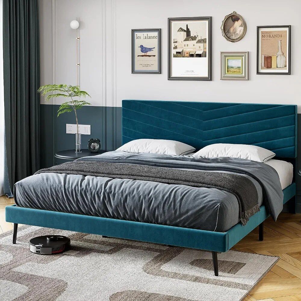 King Size Upholstered Platform Bed Frame - Bedroom Furniture