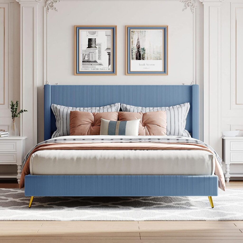 Chic Queen Size Corduroy Platform Bed