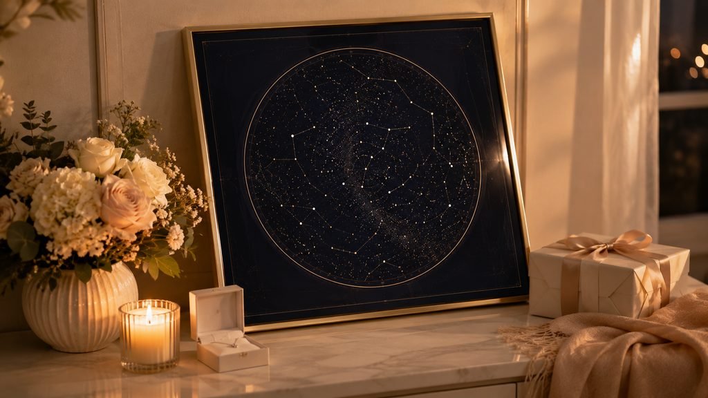 Custom star map displayed as a personalized anniversary gift for her