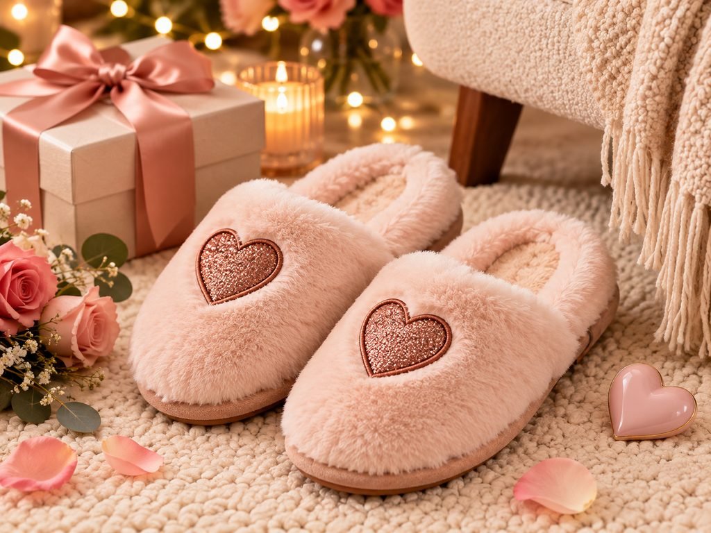 Dearfoams Furry Heart Slippers Valentine’s Day gift for her