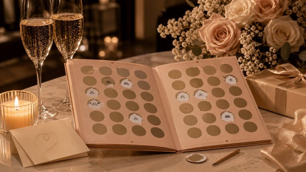 Scratch-off date night ideas gift styled for an anniversary celebration