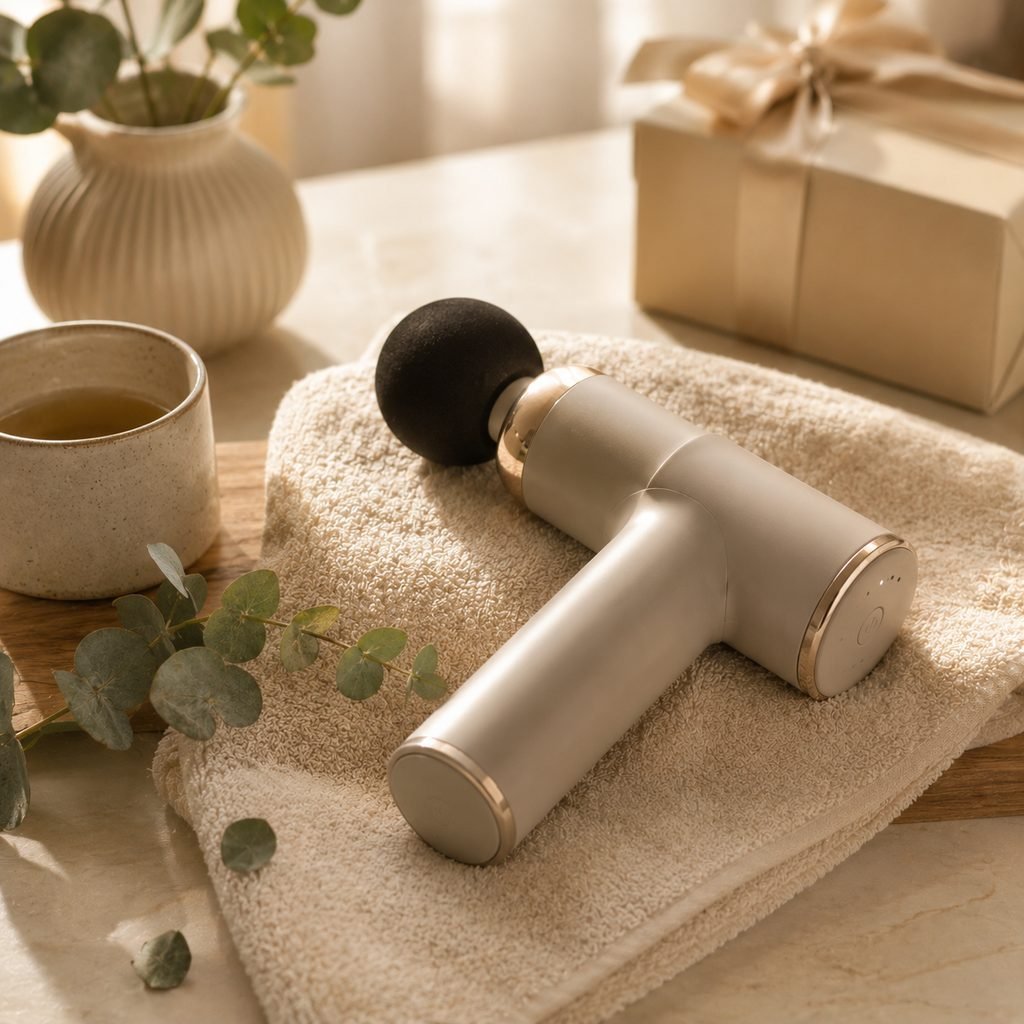 Therabody Theragun Mini displayed in a relaxing home wellness setting