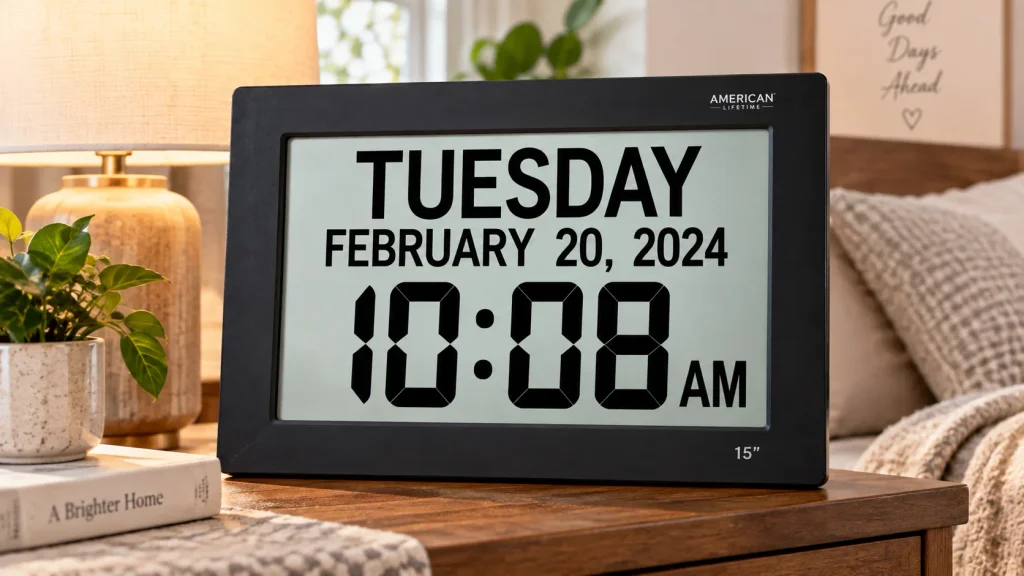 American Lifetime large digital day and date clock in black