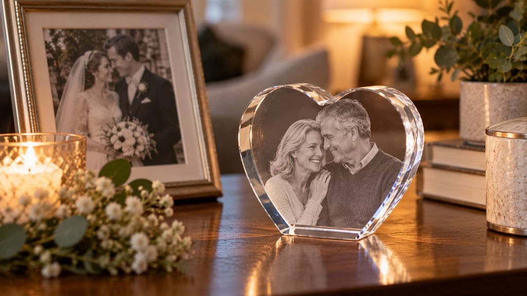 ArtPix 3D crystal photo displayed as a personalized anniversary keepsake