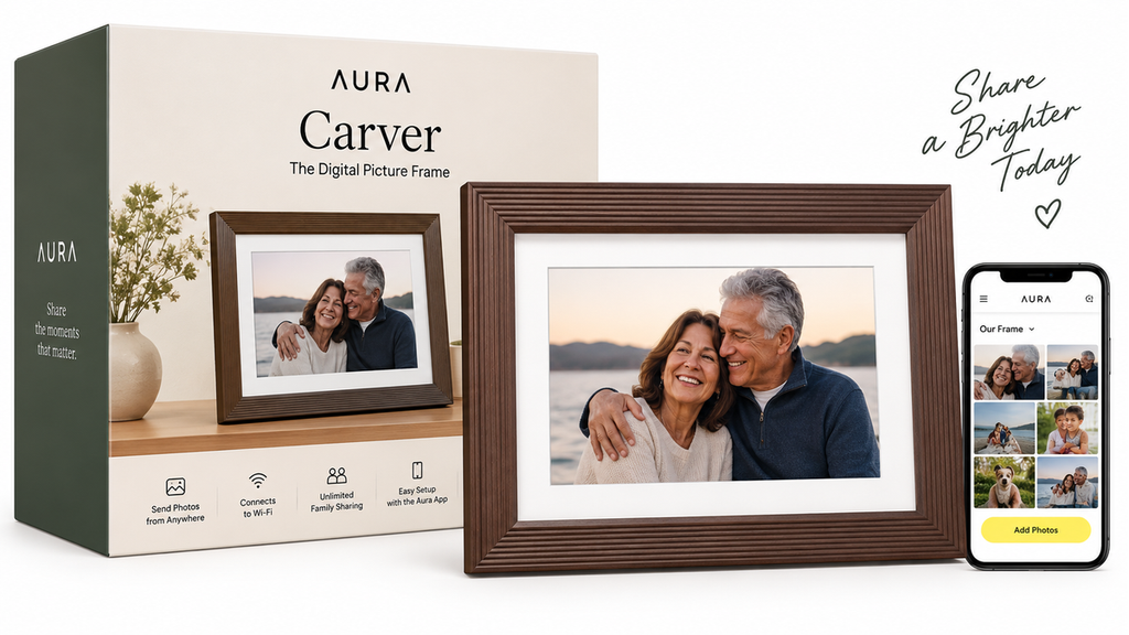 Aura Carver digital photo frame anniversary gift for Mom and Dad