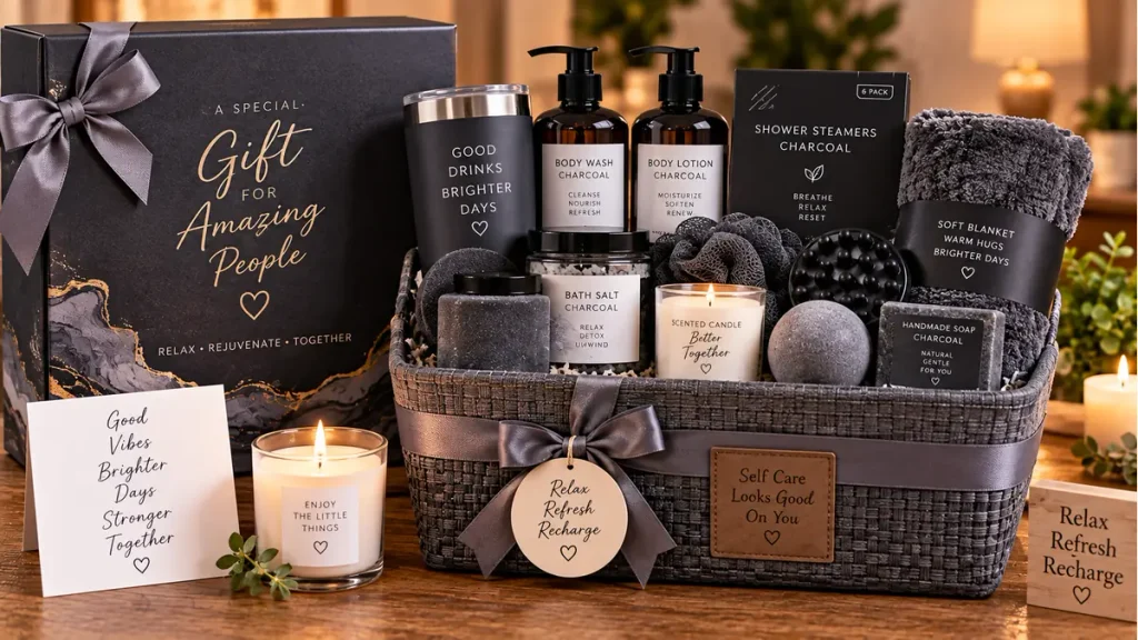 Charcoal spa gift basket anniversary gift for Mom and Dad
