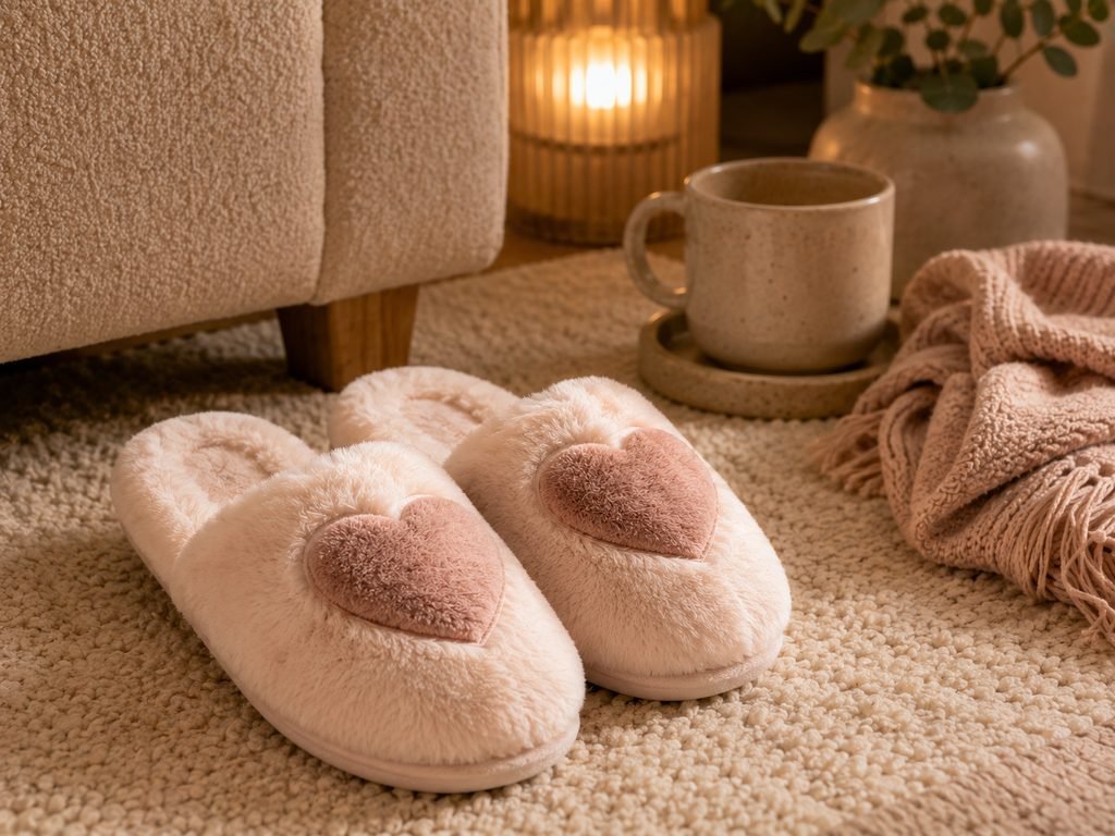 Dearfoams furry heart slippers gift for her
