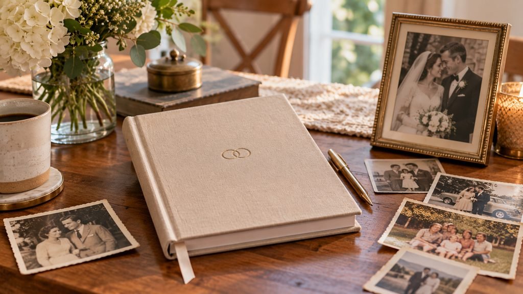Duncan and Stone wedding anniversary journal with family photographs
