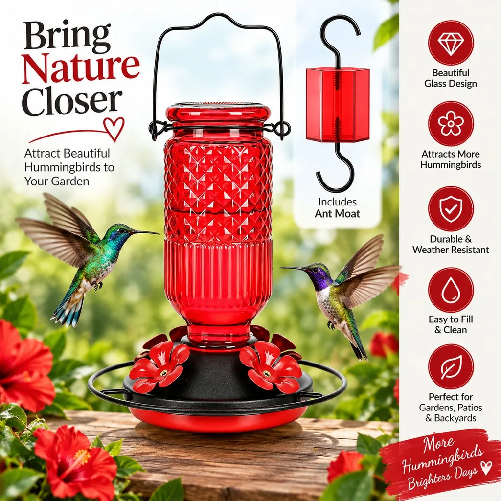 Feed Garden glass hummingbird feeder as a gardening gift for Mom
