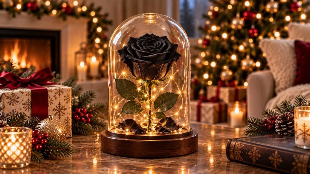 Preserved rose in glass dome Christmas gift for Mom