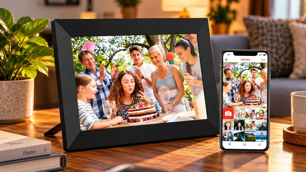 FRAMEO WiFi digital photo frame for displaying family memories