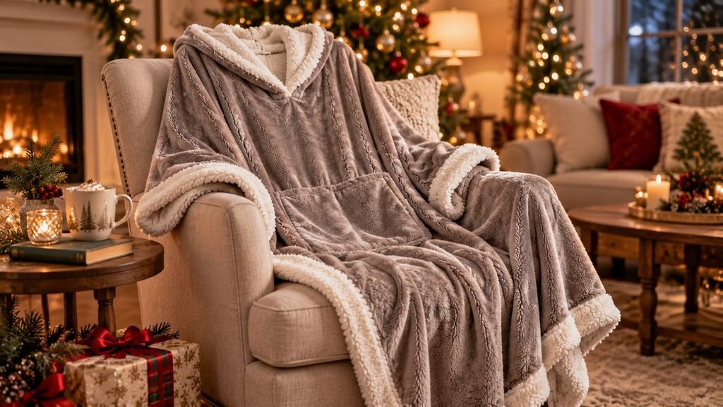 Happination poncho blanket as a cozy Christmas gift for Mom