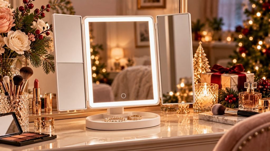 HUONUL lighted trifold makeup mirror Christmas gift for Mom