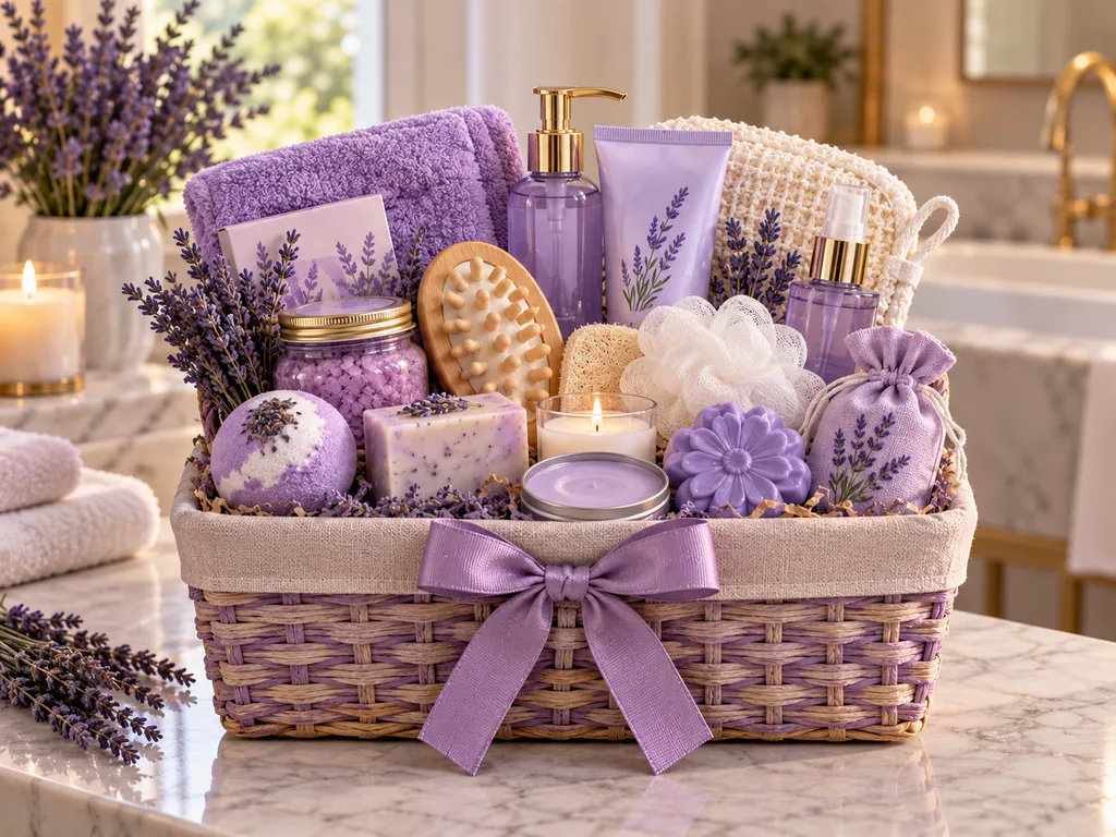 Lavender Garden spa gift basket for Mom
