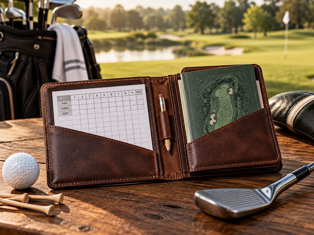 leather golf scorecard holder and yardage book cover gift