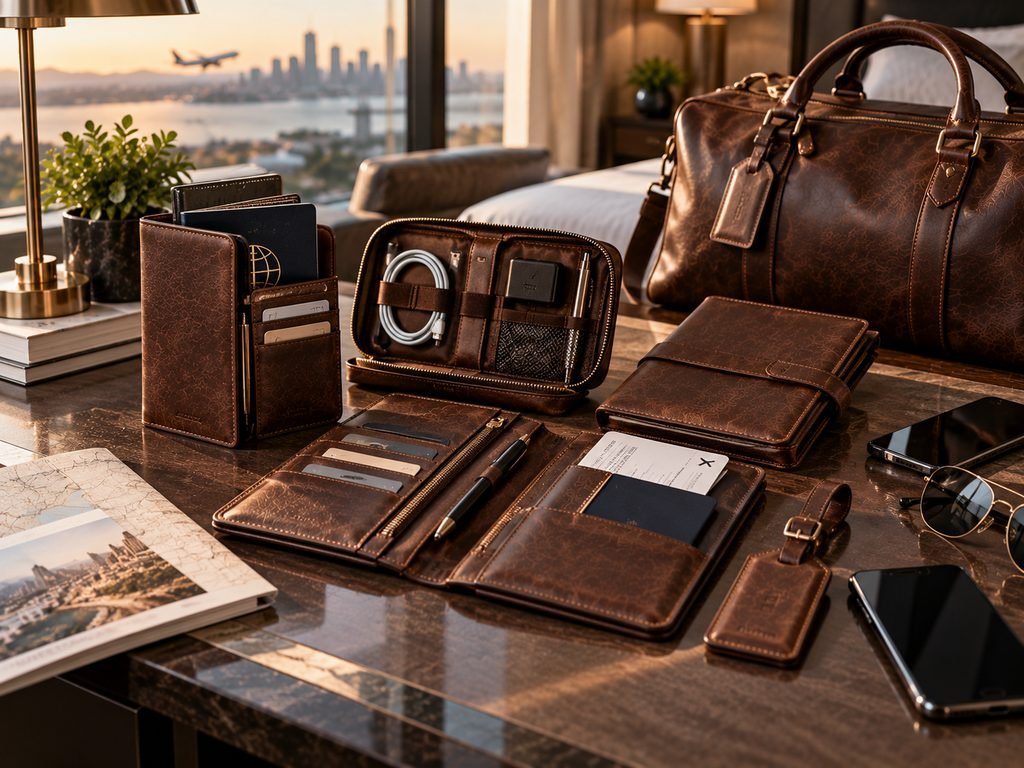 high-end leather travel organizer set gift for him