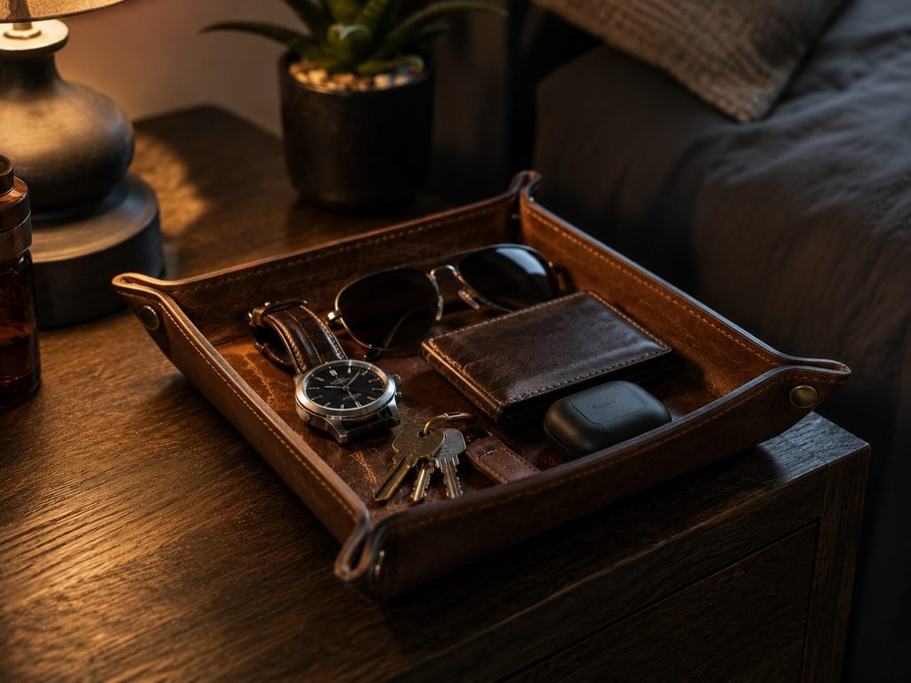 Leather valet tray as a practical gift for men under $25