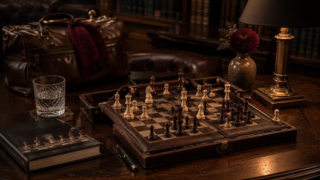 Melia Games luxury leather chess travel set unique gift for him