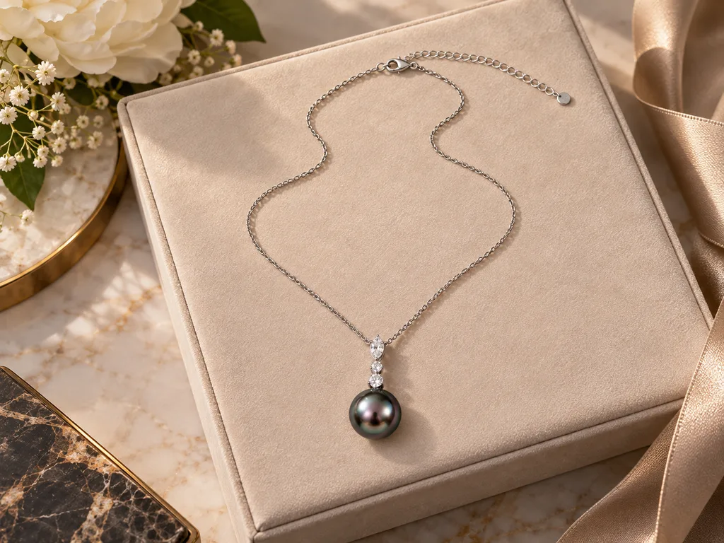 NONNYL Tahitian black pearl necklace gift for Mom