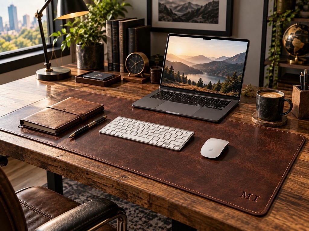 personalized leather desk mat gift for him