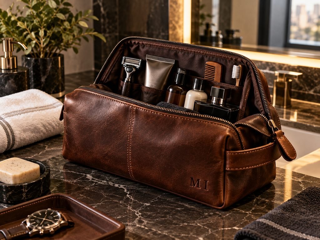 personalized leather dopp kit toiletry bag gift for him