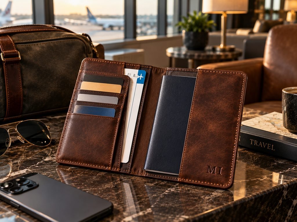 personalized leather passport wallet travel gift for him