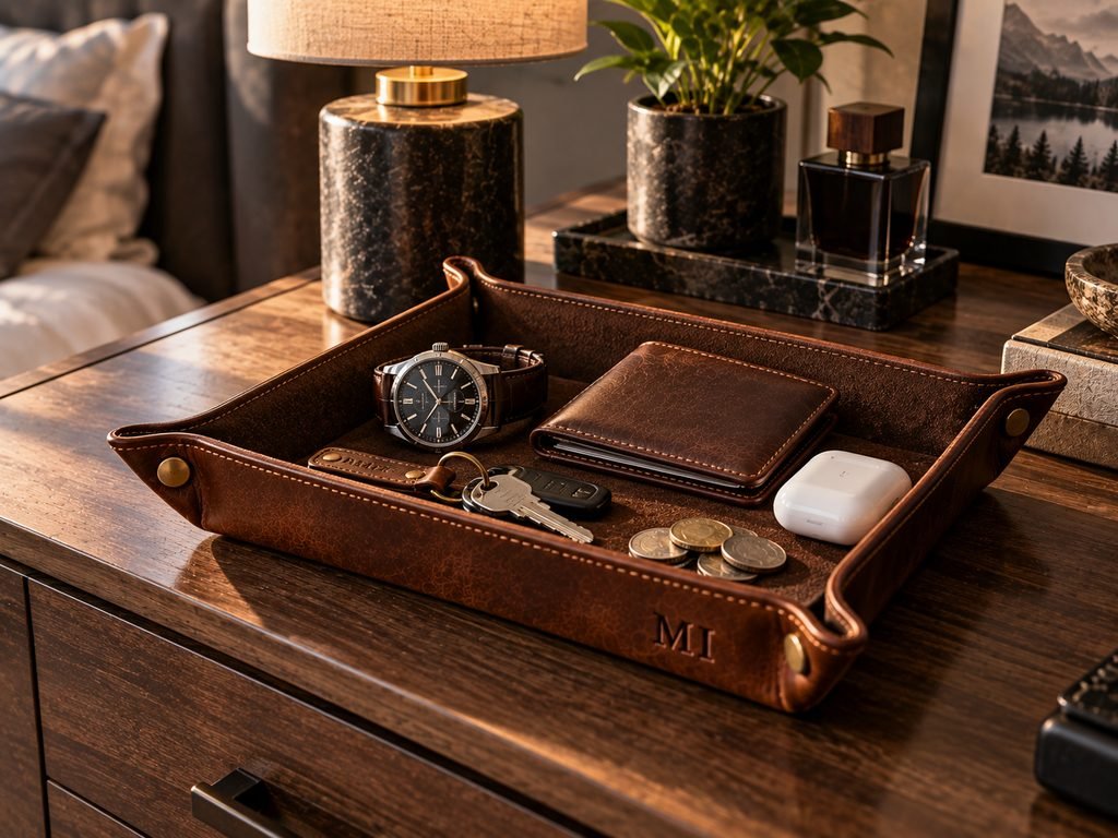 personalized leather valet tray catchall gift for him