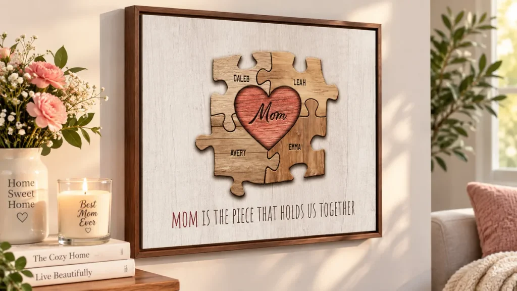 Personalized Mother’s Day wall art featuring children’s names
