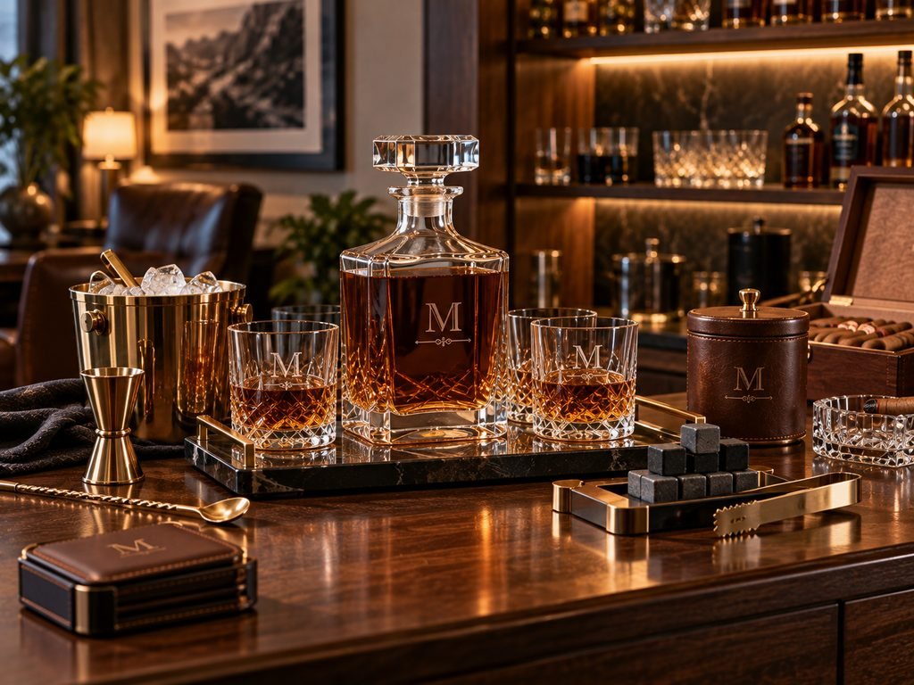 personalized whiskey barware gift set for him