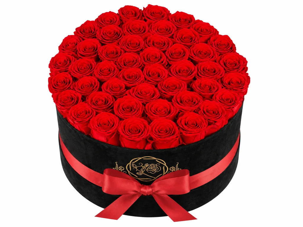 Prifroti 47 preserved red roses in luxury suede box