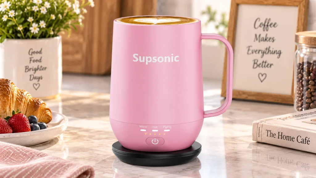 Supsonic self-heating smart coffee mug with charging base