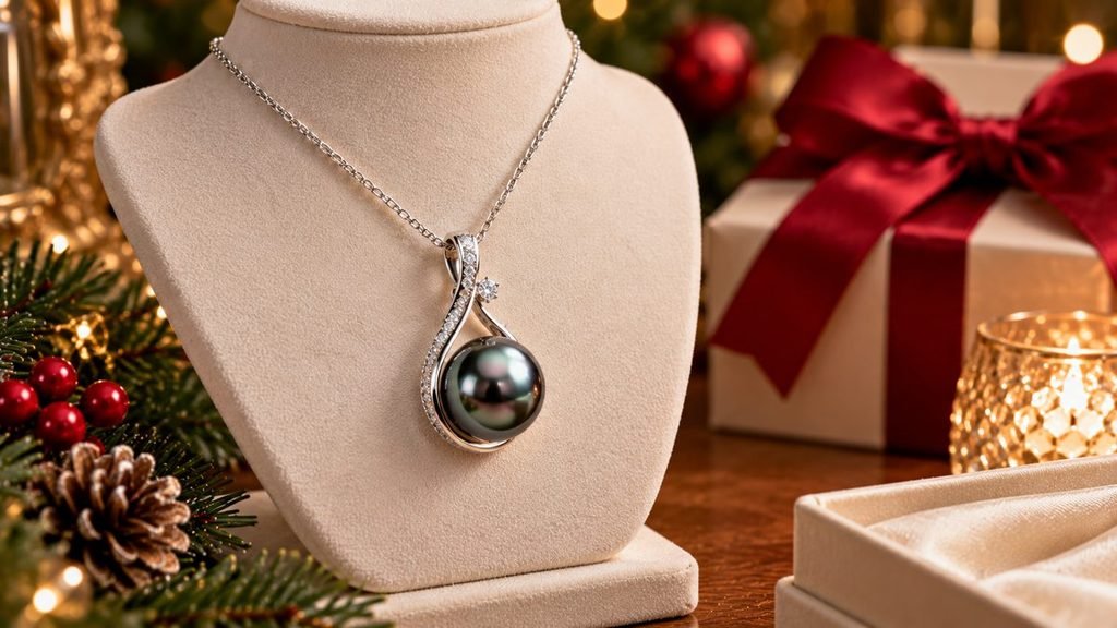 Genuine Tahitian black pearl necklace Christmas gift for Mom