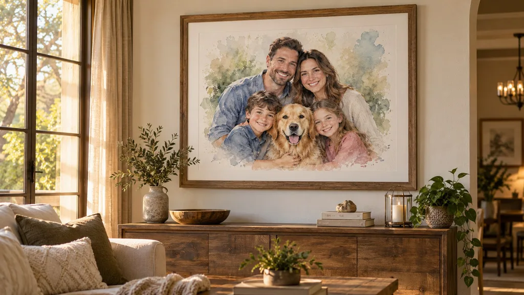 personalized family watercolor portrait gift for mom