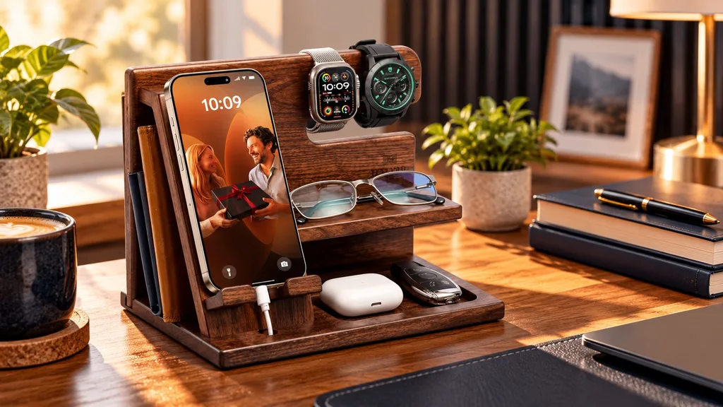 TESLYAR wooden phone docking station for Dad