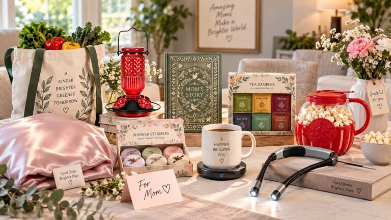 Useful gifts for mom under $25 including practical self-care, coffee, reading, and keepsake gift ideas